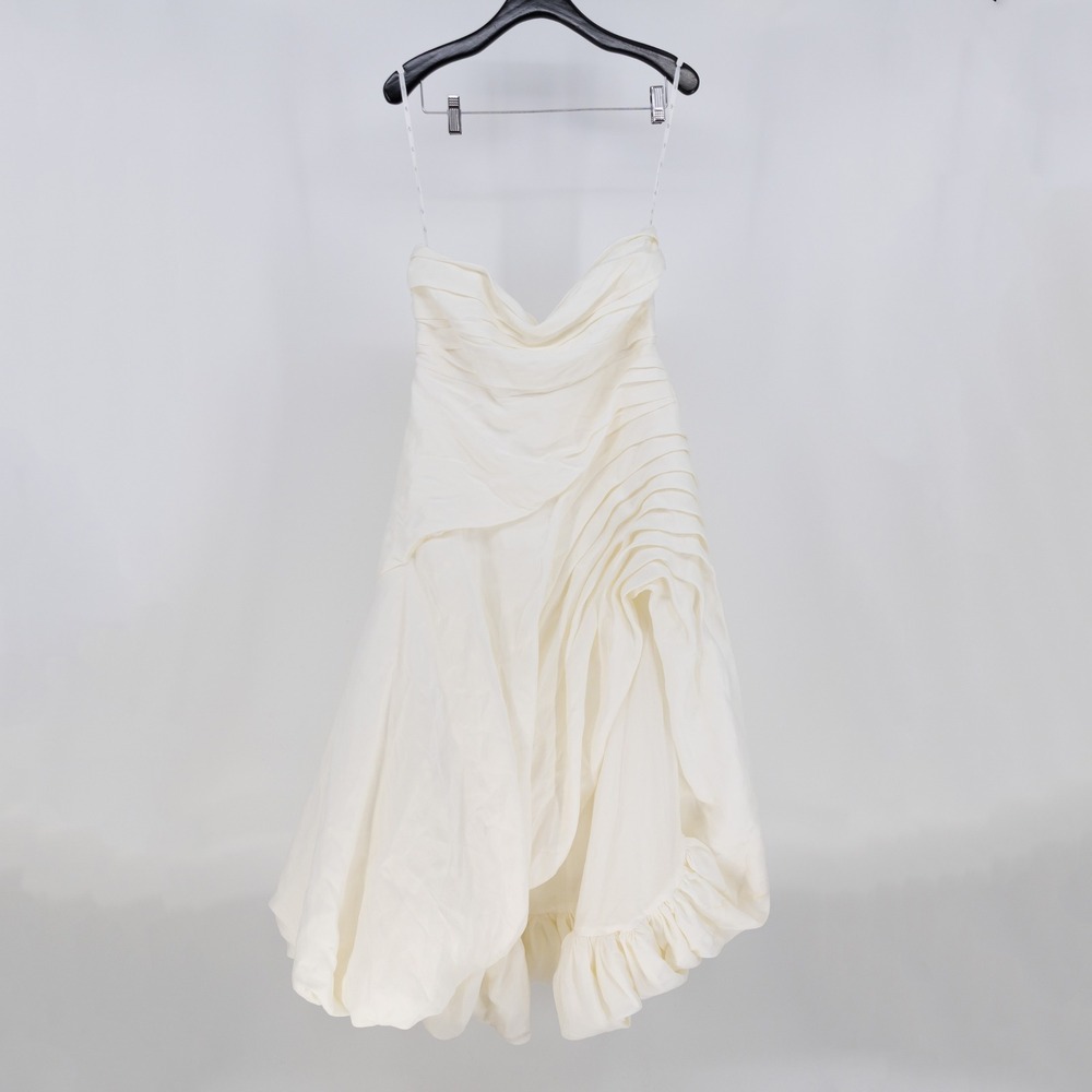 Aje Mika Draped Ruched Split Hel Pearl Fastening Midi Dress Ivory 14